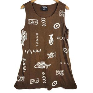 Exist Sports Line T-Shirt Dress Size Large Brown Fish Print Used Vintage 90s